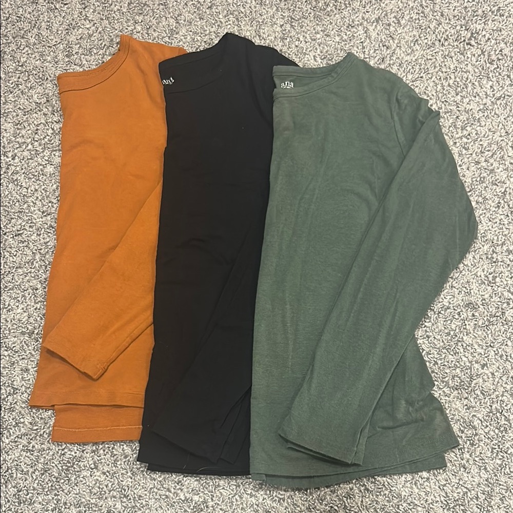 Set of Three Long Sleeve Shirts - Orange, Black, Green